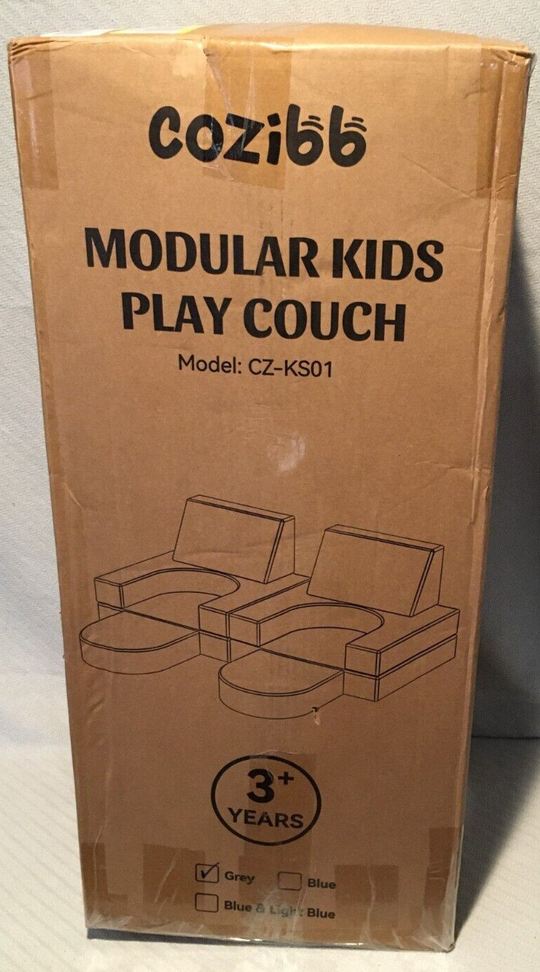 CoziBB GREY Modular Kids Play Couch, Convertible Nugget Couch for Toddlers 3+