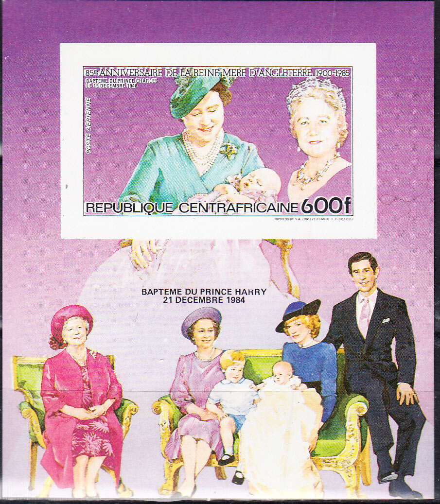 W CENTRAL AFRICA 0751v QUEEN MOTHER 85TH ANNIVERSARY IMPERFORATED SOUVENIR SHEET