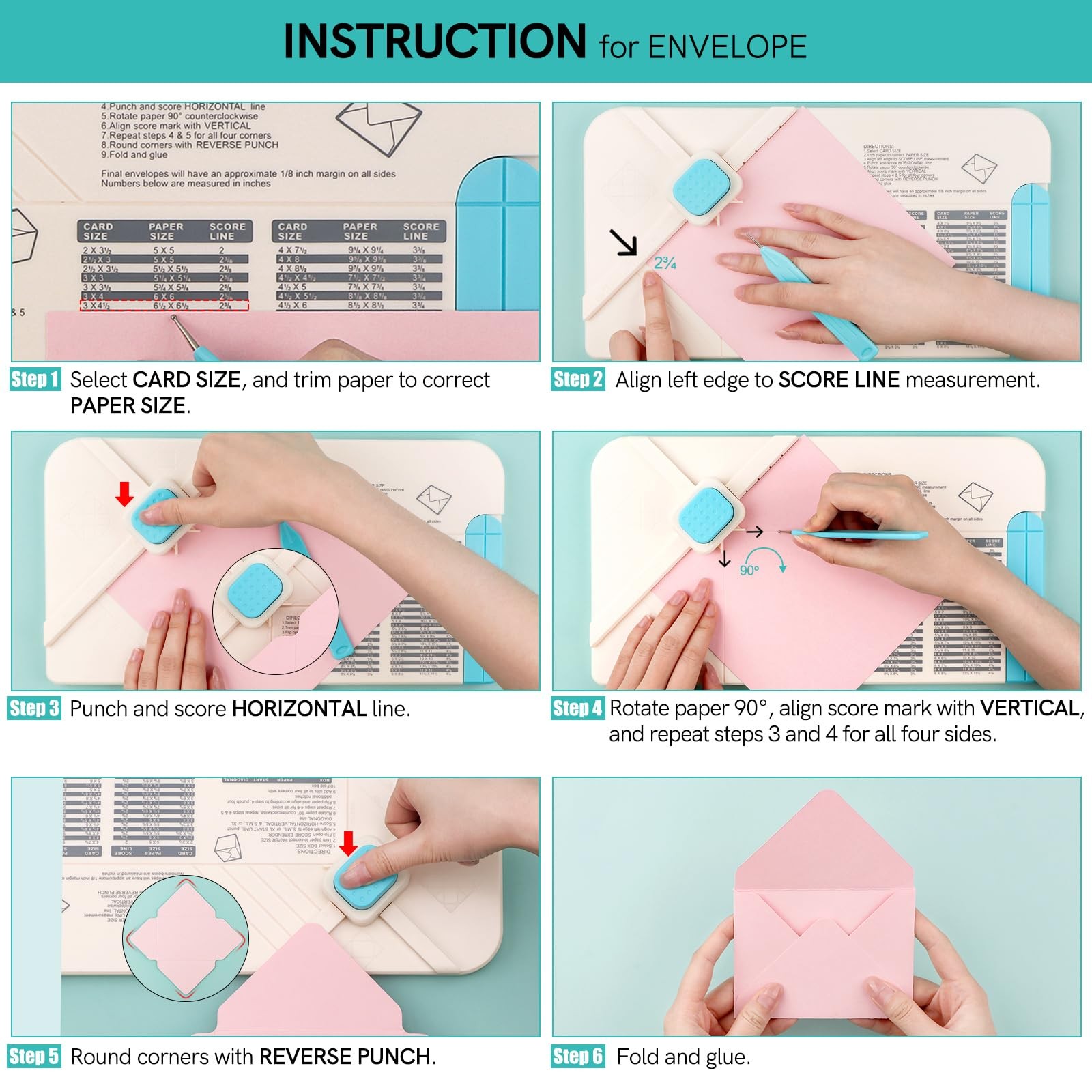 Envelope Punch Board, 3-in-1 Envelope Maker, Bows, Gift Box Punch Boards for Cra