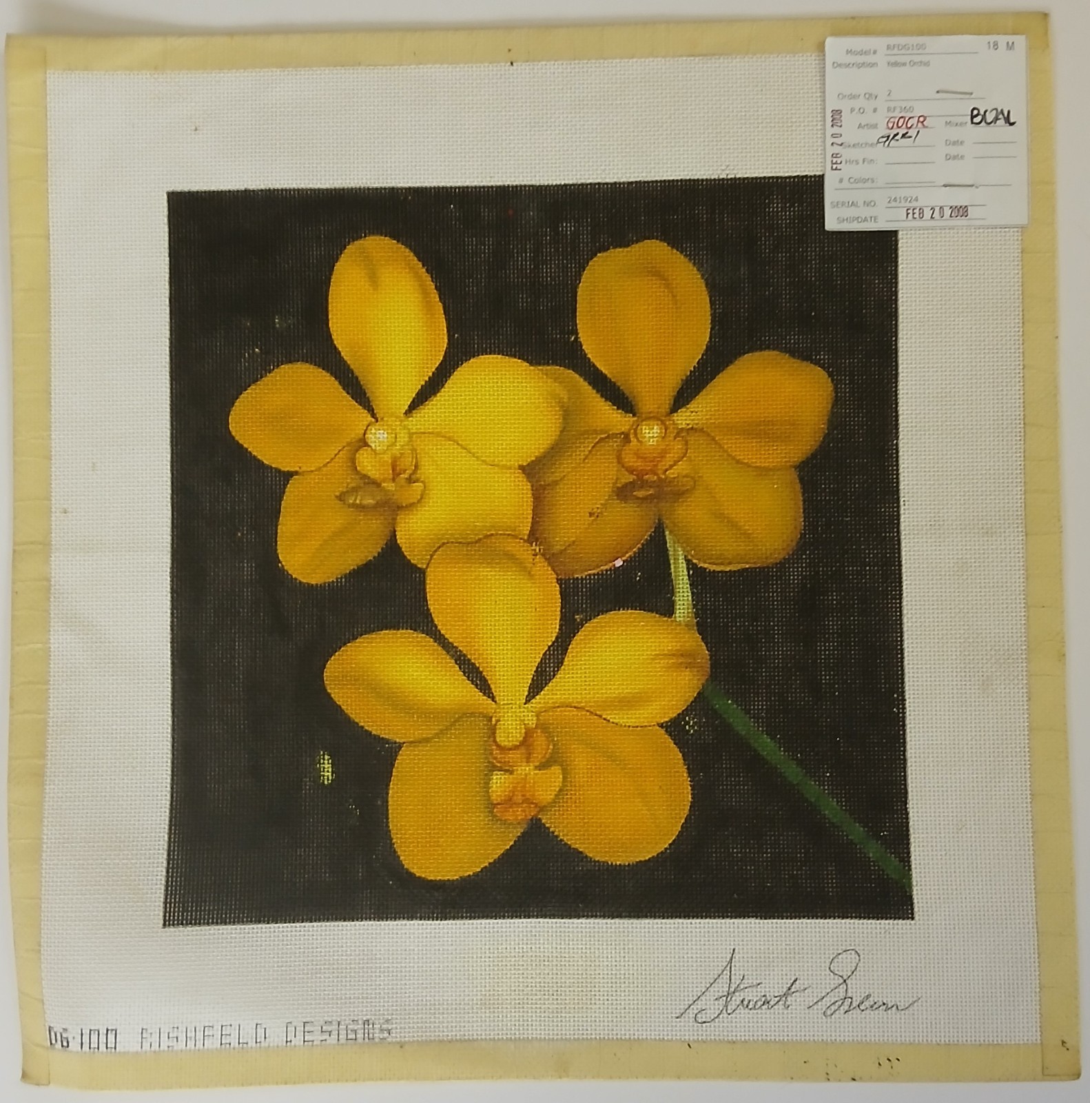 Rishfeld Designs Orchids Stuart Green Hand Painted Needlepoint Canvas **READ**