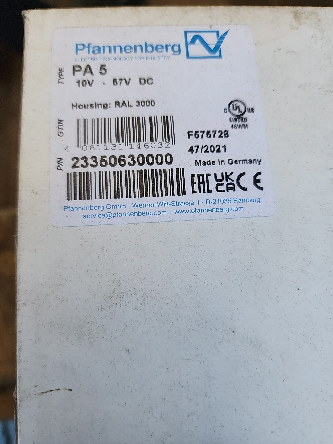 Pfannenberg PA5 Electronic Siren Panel Mount, Part 23350630000