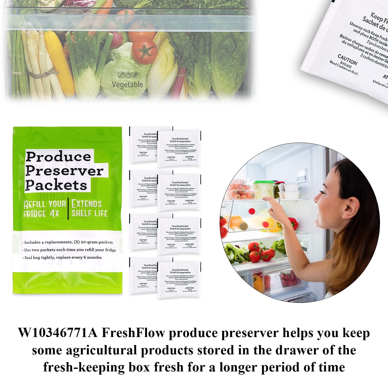 W10346771A Fresh Flow Produce Preserver Keep Fresh Packet Refill Compatible with