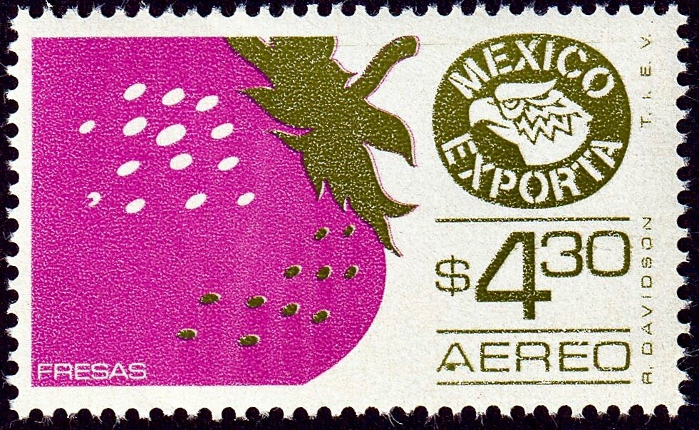 Mexico-MNH Stamp, 1975, Exporta 1st Series, Strawberries-Fresas Sc. C496-Lot 495