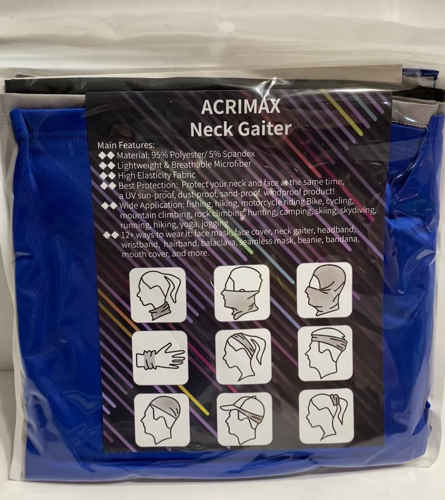 PACK OF 3 NECK GAITER/FACE MASK/BANDANA/HAIRBAND/HEADBAND BLUE/BLACK/SILVER