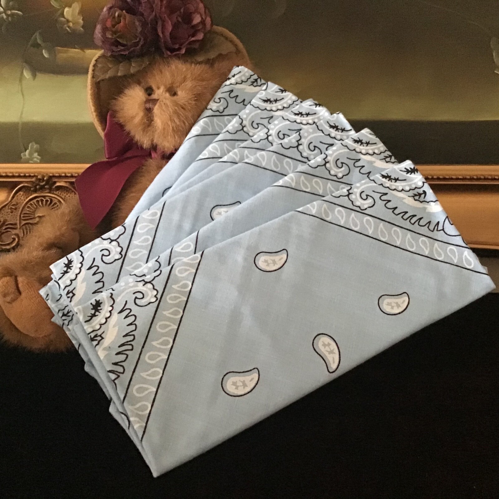 LOT OF 6 100% Cotton Unisex Paisley Bandana Head Wrap Scarf BLUE 22'' X 22''