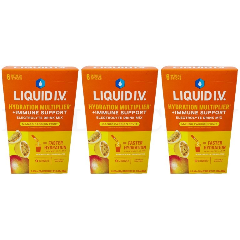 Liquid I.V. Hydration Multiplier + Immune Mango Passionfruit 6 Count Lot of 3