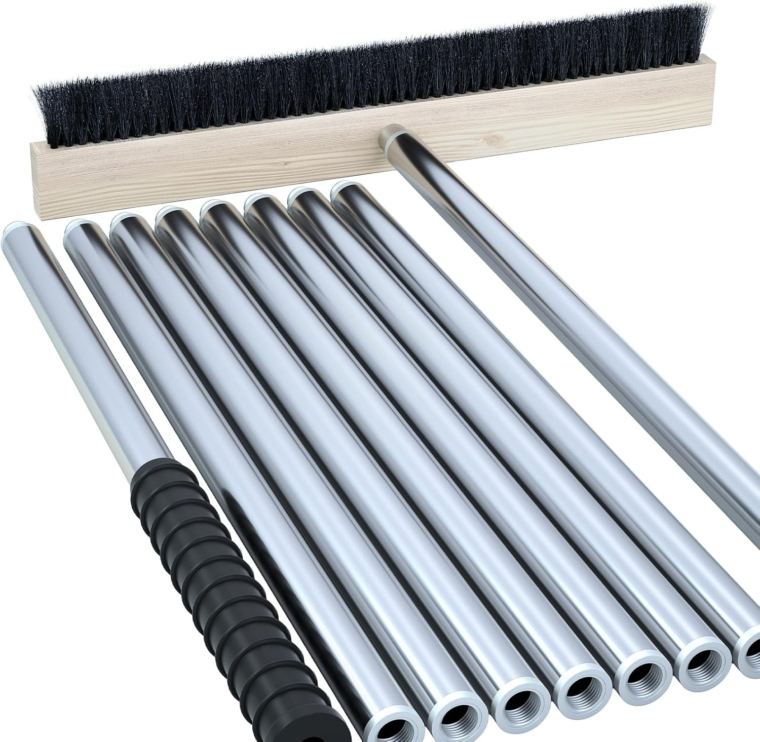 Leaf Roof Brush Cleaning Kit, Stainless Steel Pole (Extends 2Ft to 16.5Ft), Incl