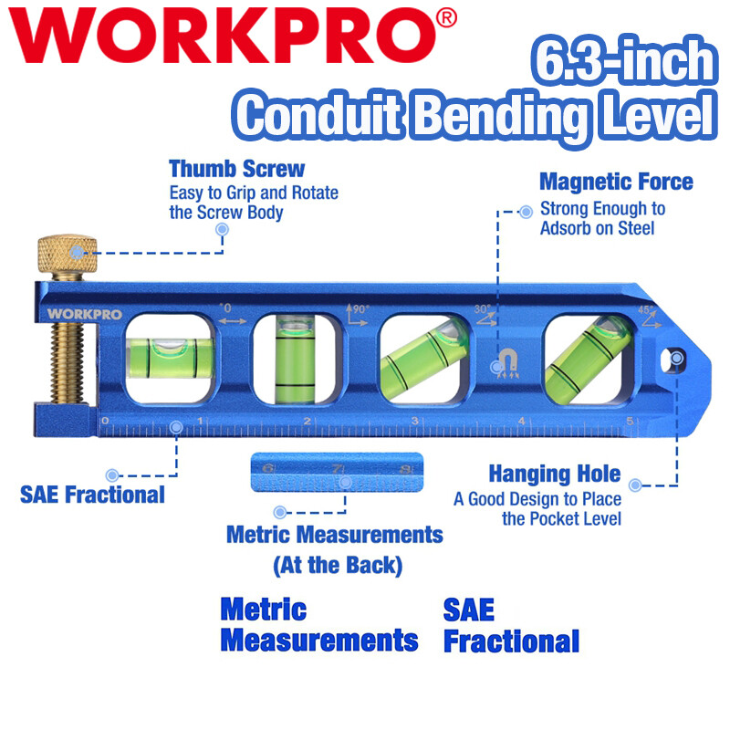 WORKPRO 6.3" Conduit Bending Level Magnetic Torpedo Level Pipe Level Bubble Vial