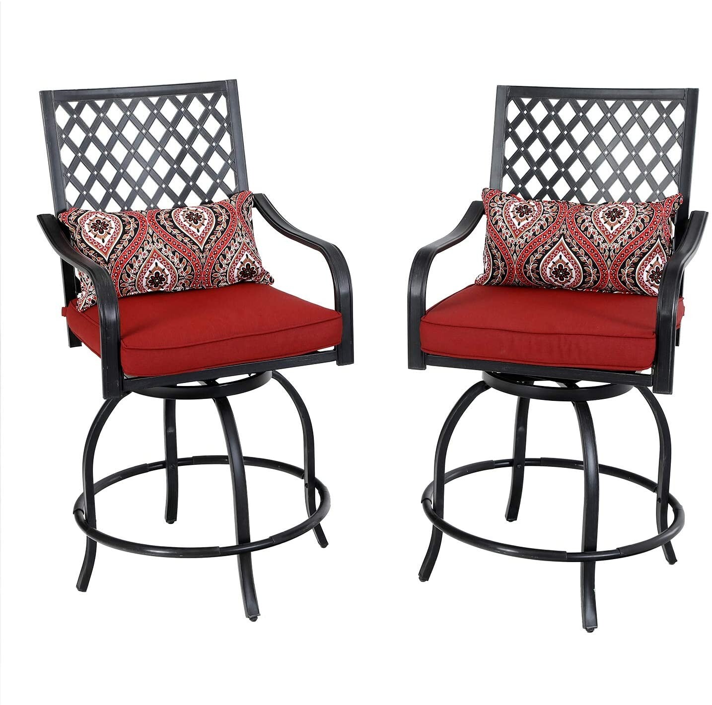 Outdoor Patio Swivel Chairs Set of 2 Bar Height Stools Bistro Set with Cushion