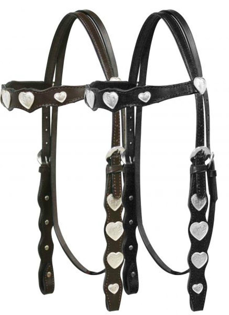 Leather Horse Headstall w/ Engraved Silver Heart Conchos & 5' Reins! FREE SHIP!