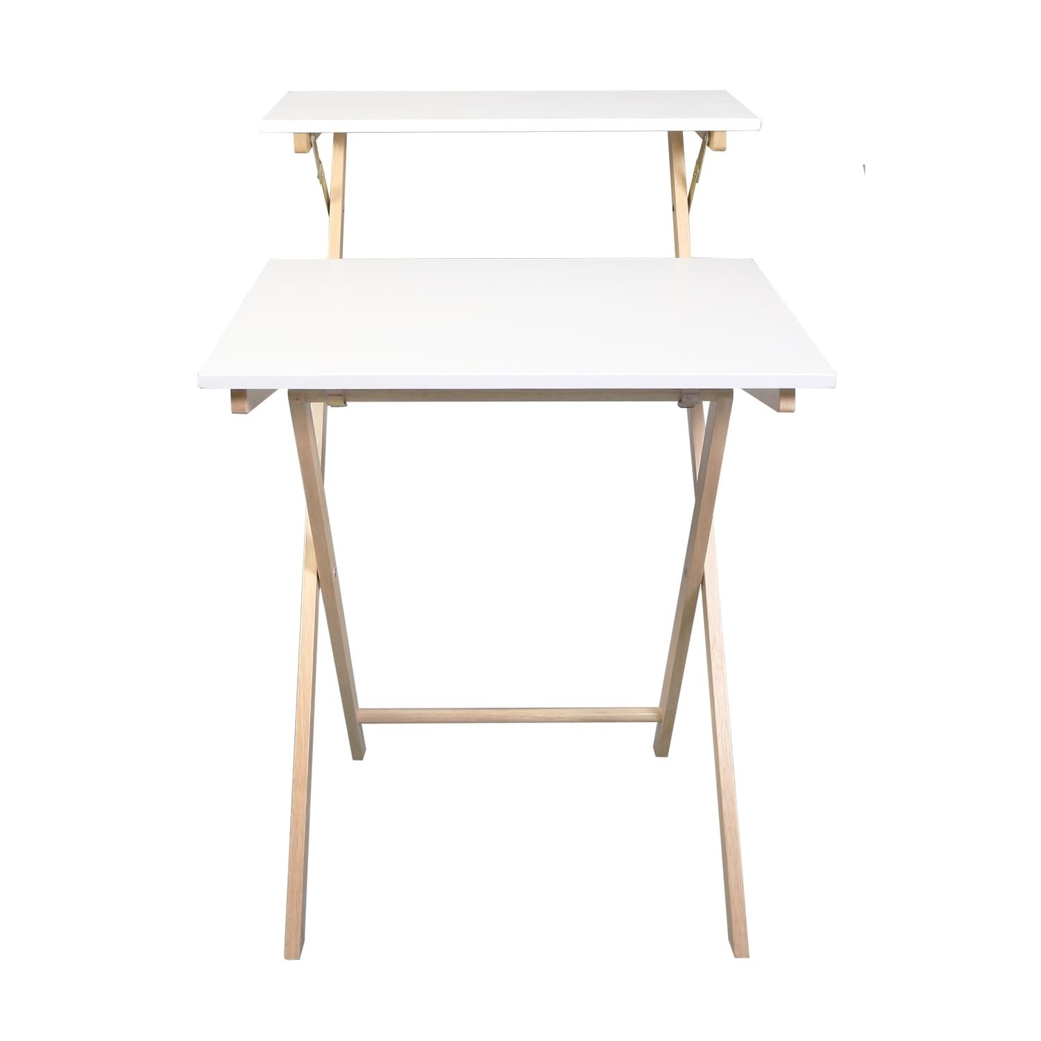 100% Solid Wood 2-Tier Folding 28" W Laptop Working Computer Desk, No Assembl...