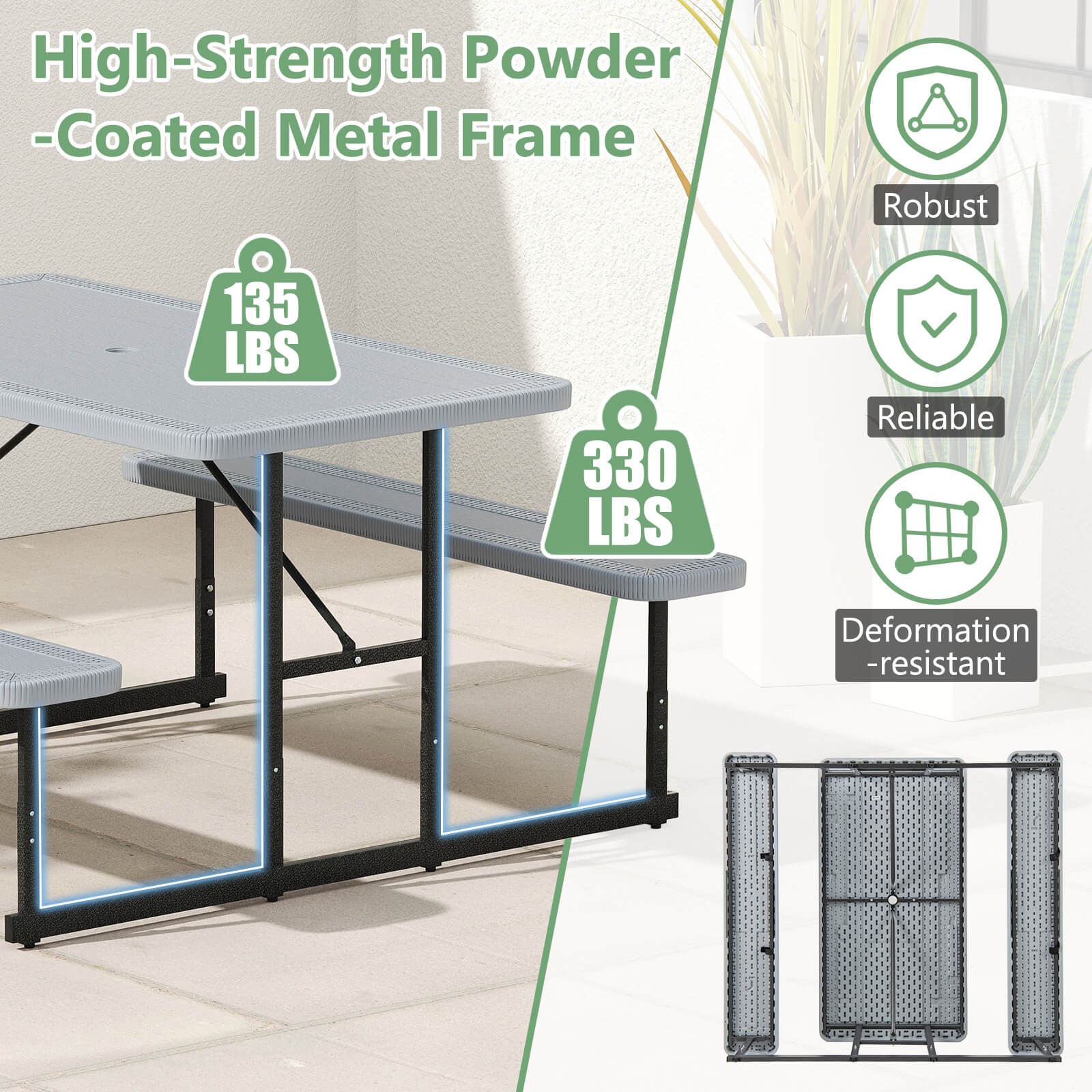 Picnic Table Bench Set for 2-4 People Outdoor Rectangular Camping Dining Table
