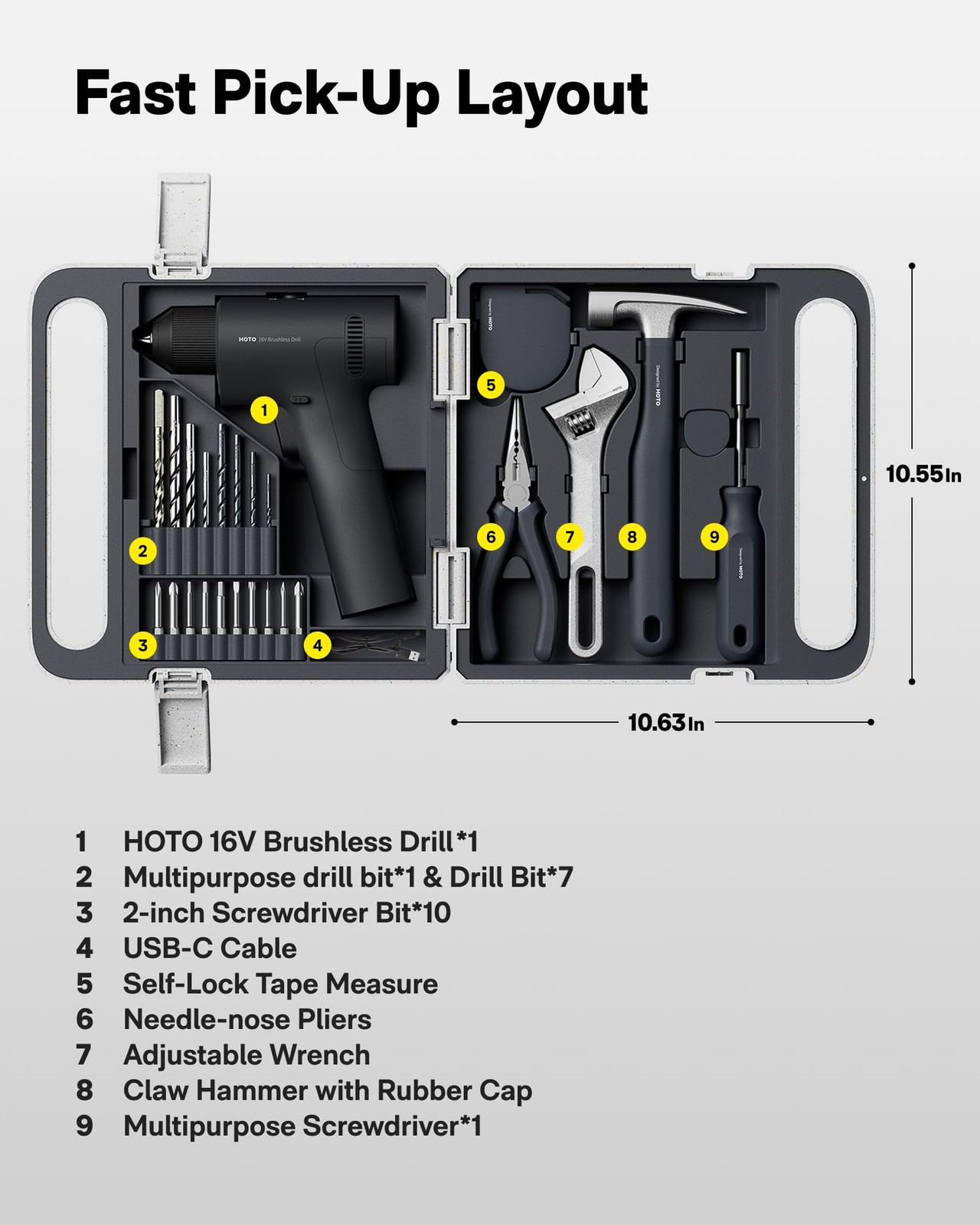 HOTO 25PCS Household Tool Kit with 16V Brushless Drill, 3/8” Keyless Chuck,...