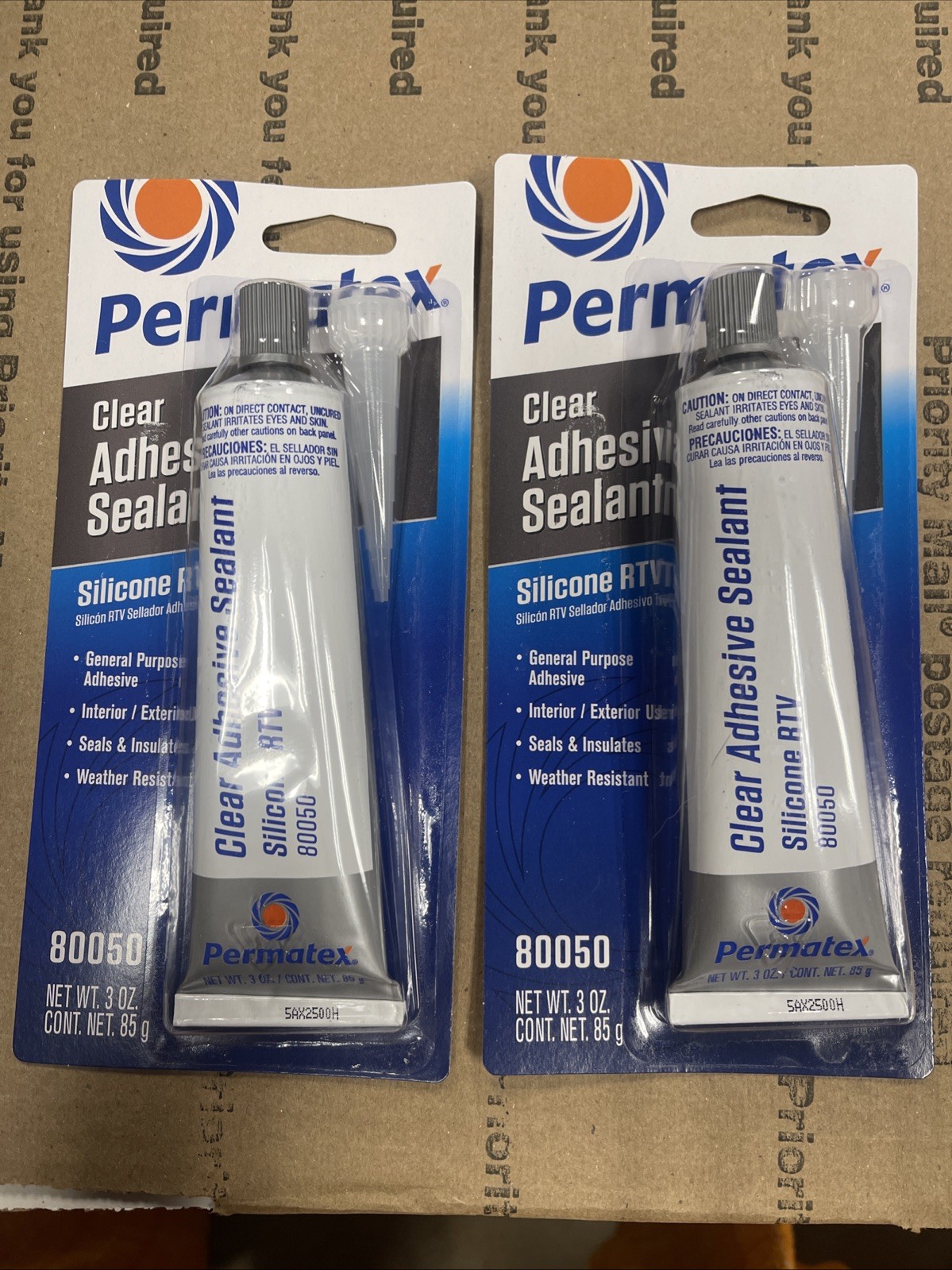 Permatex 80050 Clear RTV Silicone Adhesive Sealant 3 oz Tube, 2 Pack