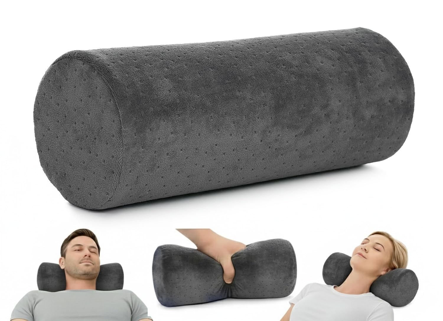 AllSett Health Round Cervical Roll Cylinder Bolster 1 Count (Pack of 1), Grey