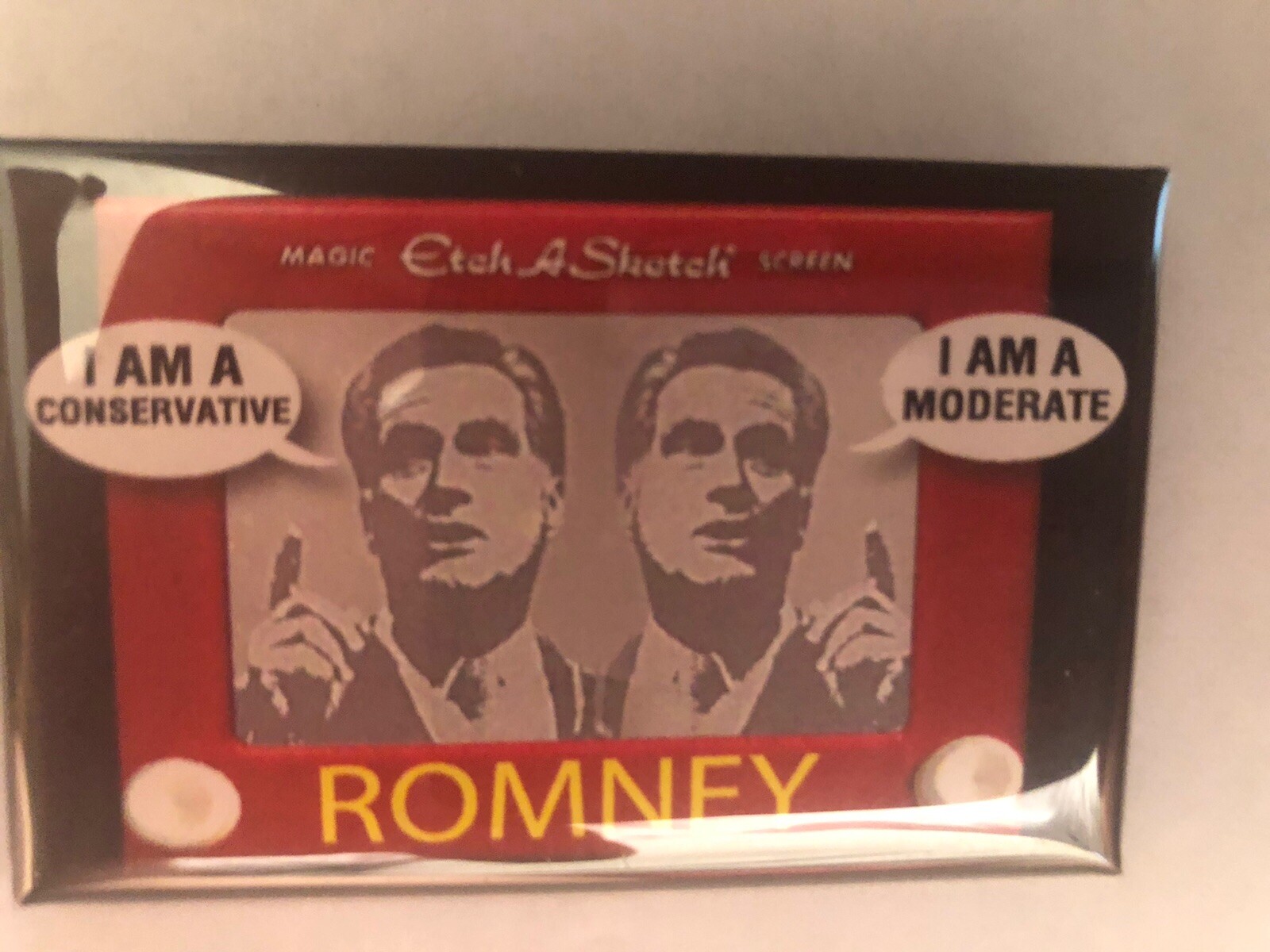Etch A Sketch ROMNEY I Am A Conservative/Moderate pinback button pin