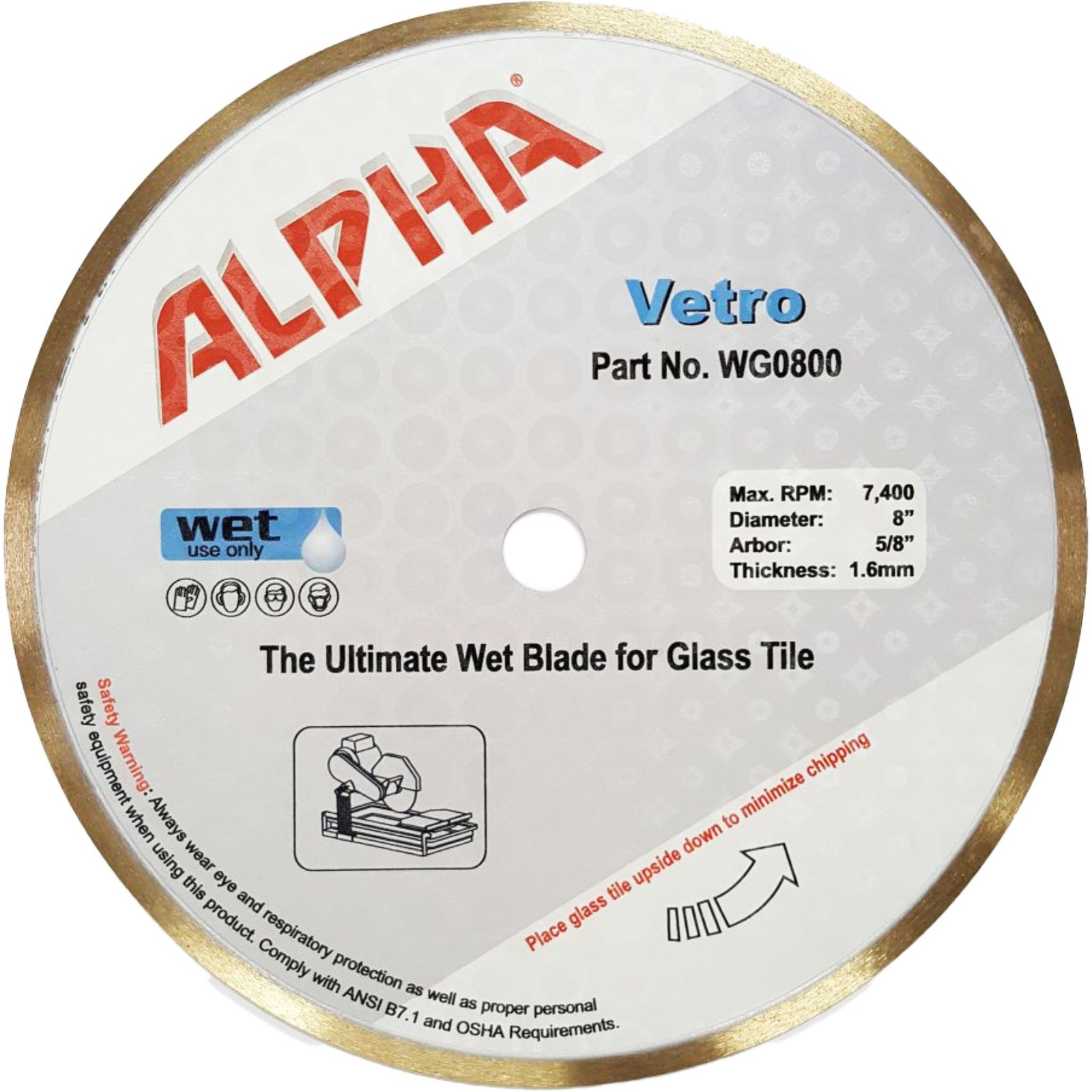 Alpha Professional Tools Vetro Wet Blade for Glass 8"- WG0800
