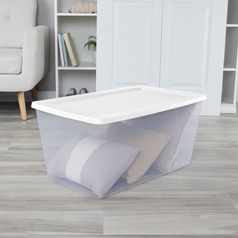 2 Pack 90 Quart Clear Plastic Storage Bin Snap On Lid Stackable Organizer New