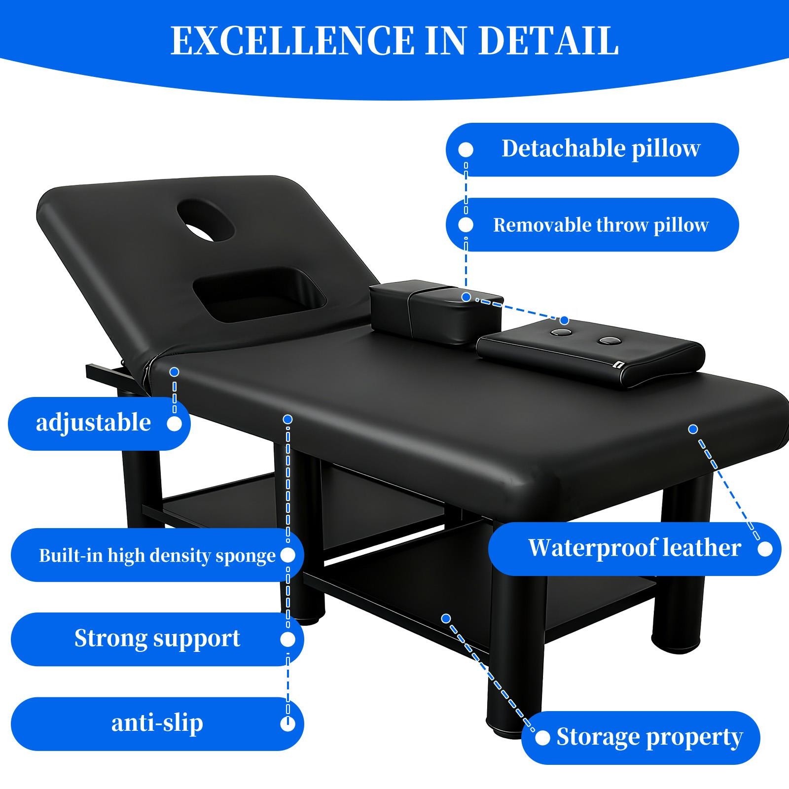 Waterproof Massage Table Height Adjustable with 0-45° Adjustable Backrest