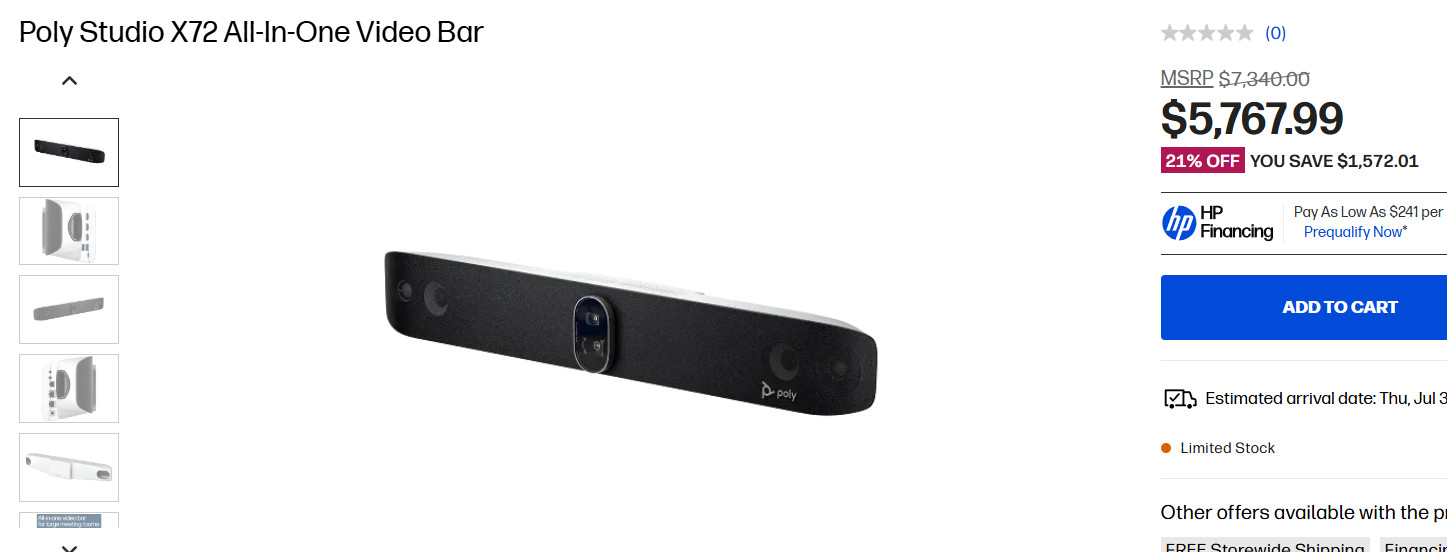 HP Poly Studio X72 All-In-One Video Bar