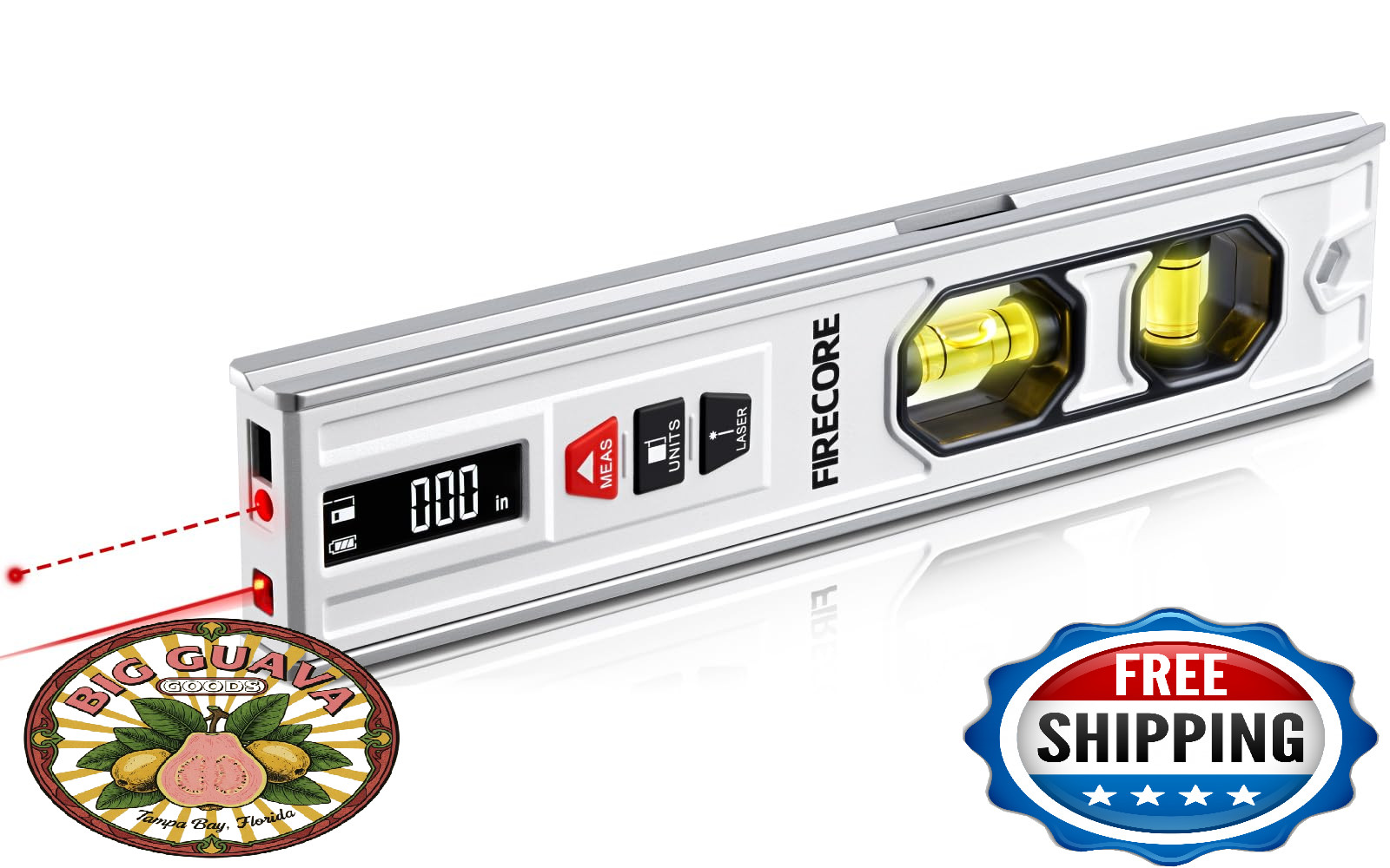 3-In-1 Spirit Level with 65ft Laser Distance Measure & 32ft Leveling Line, Firec