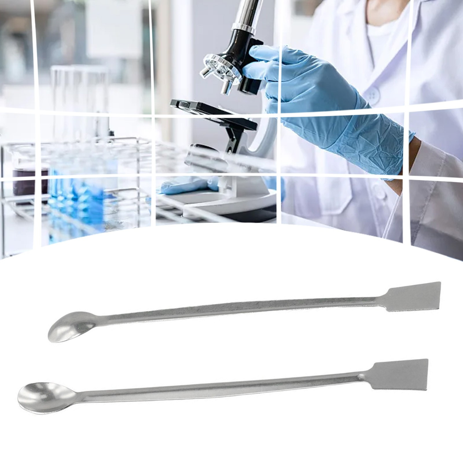 Stainless Steel Reagent Sampling Spoon 2Pcs 20cm Length Double End Lab Tool