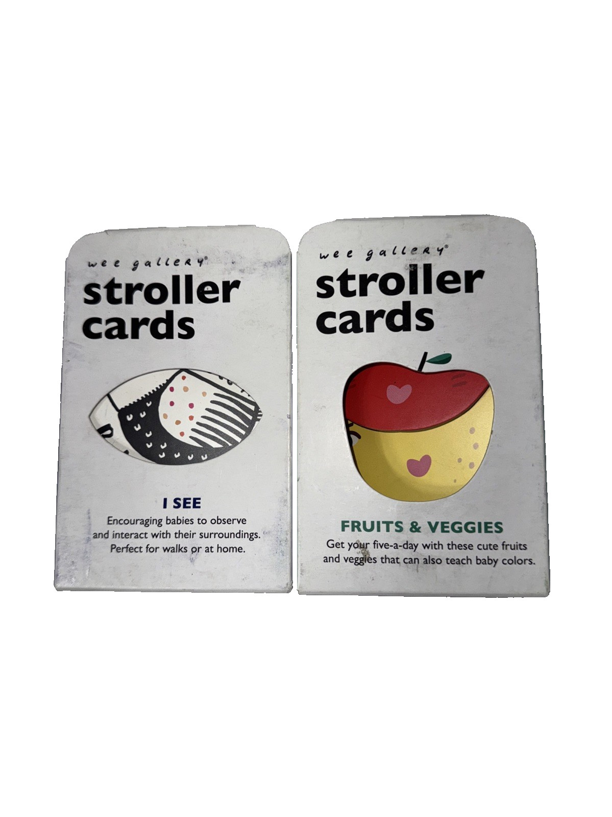 Wee Gallery Stroller Cards - I See Bugs & Fruits & Veggies New Lot of 2 Travel