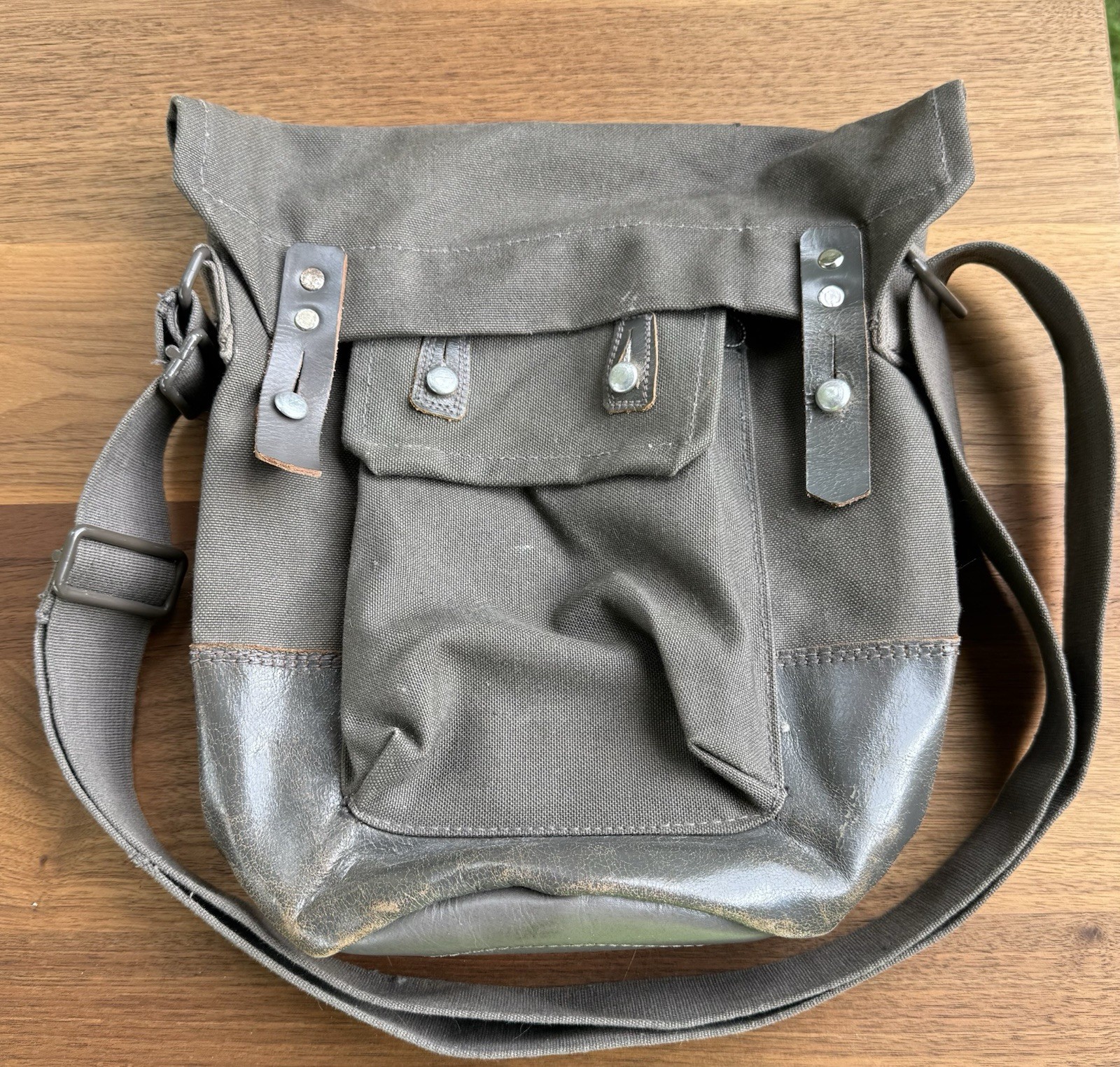 Vintage WWII Swedish Canvas Leather Gas Mask Shoulder Bag