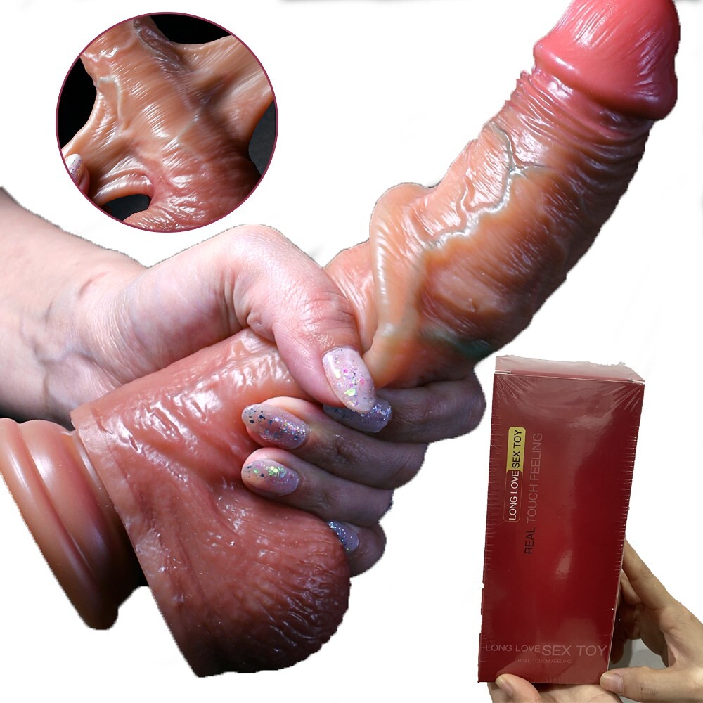Liquid Silicone Realistic Huge Dildo Cock Suction Cup for Women Brown Thick Dong