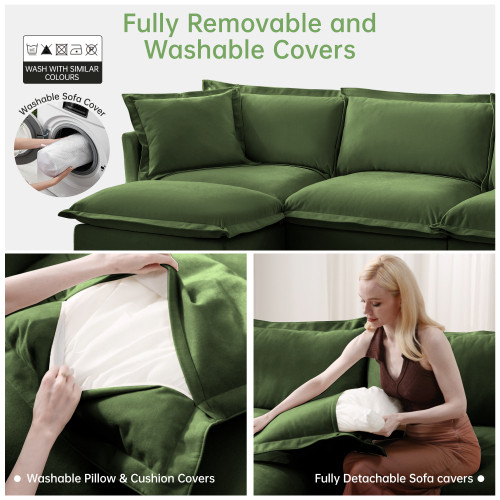 Set of 2 Slipcovered Armchairs Sets with Large Soft Pillow Chenille Fabric Green