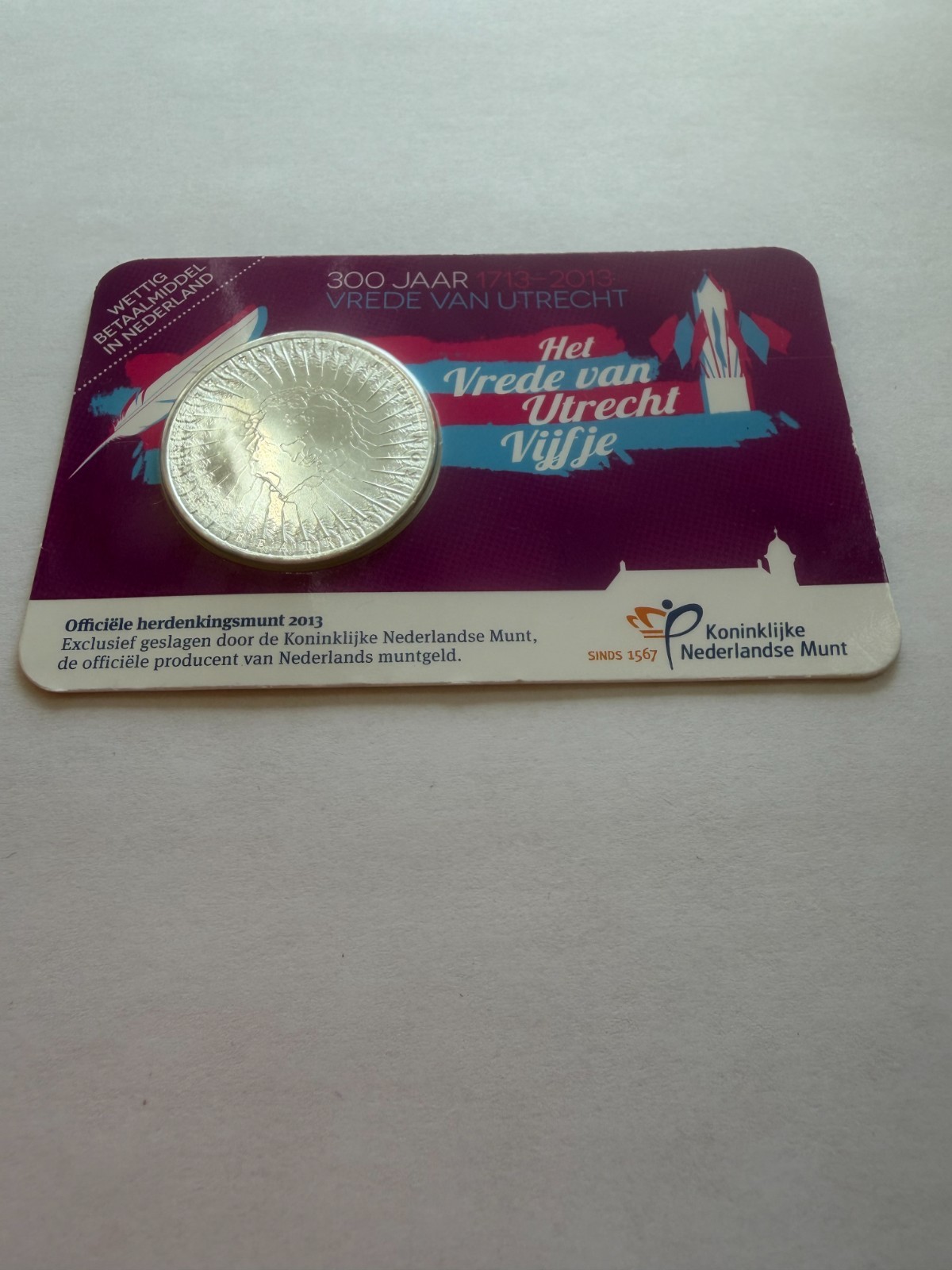 2013 Netherland 5 Euro 300 Years of the Treaty of Utrec UNC Coin New w Blister