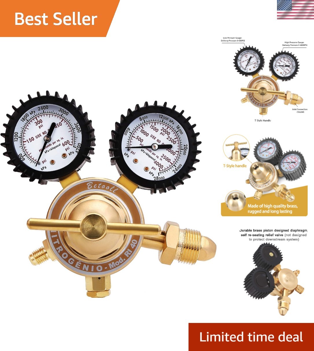 Precision Nitrogen Pressure Regulator 0-600 PSI with 1/4 Inch Inlet Connection