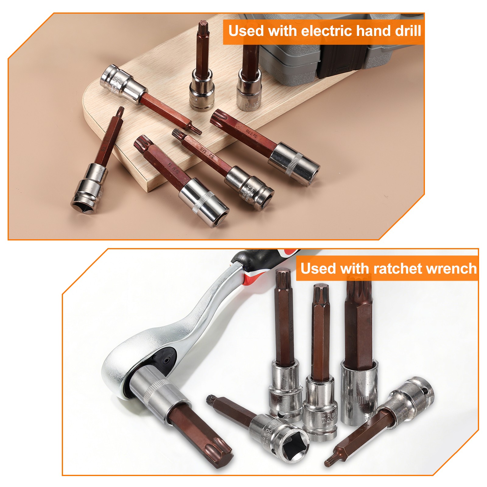 4Pcs Torx Bit Socket T52 1/2" Drive 4" Length S2 Steel Long Bit CR-V Socket