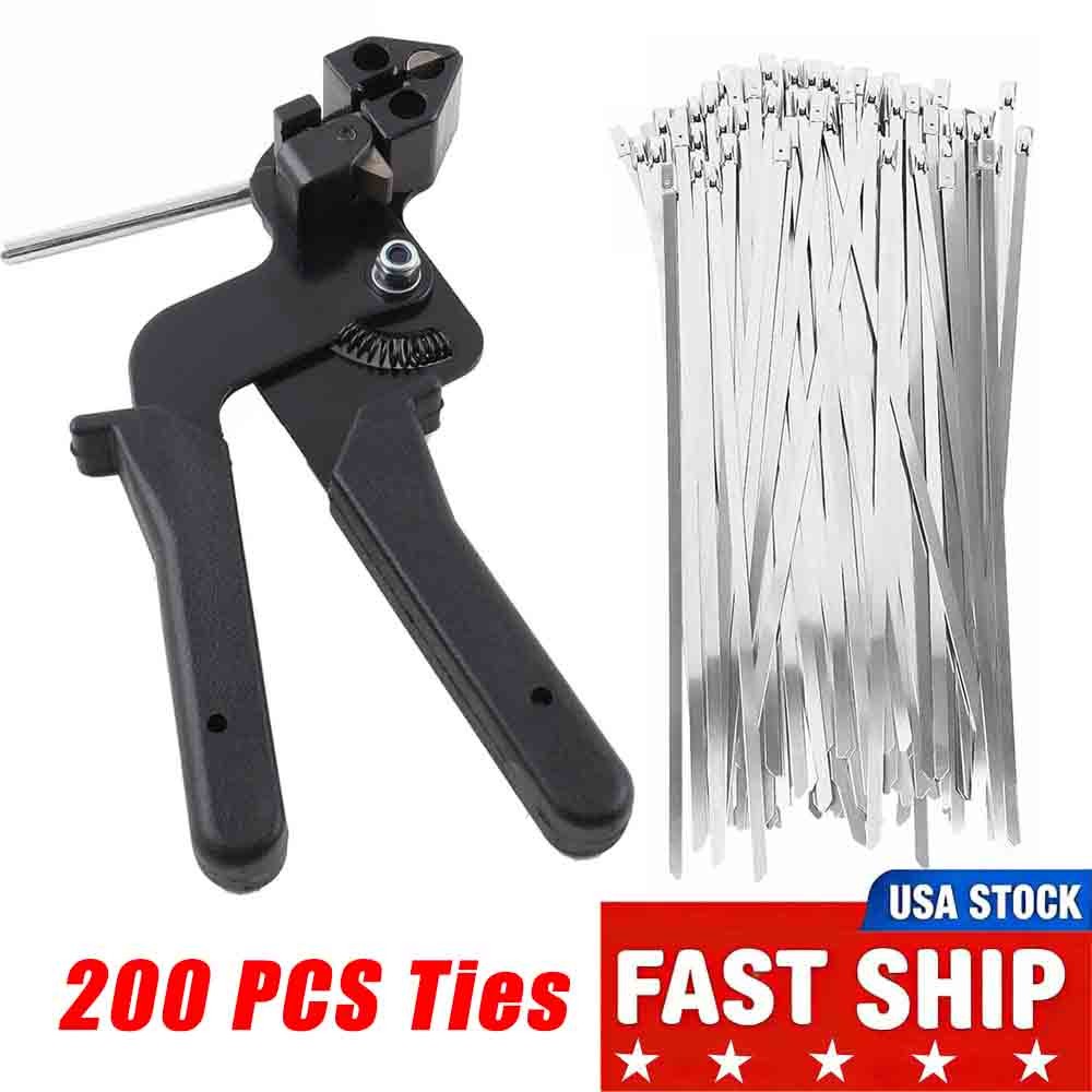 Metal Zip Tie Tool Kit - Zip Tie Gun, Scissor & 200 Stainless Steel Cable Ties