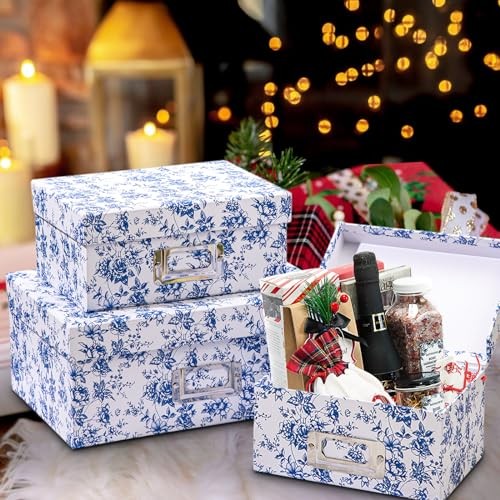 Blue and white Porcelain Storage Boxes, Photos Rectangular Set4 Blue and White