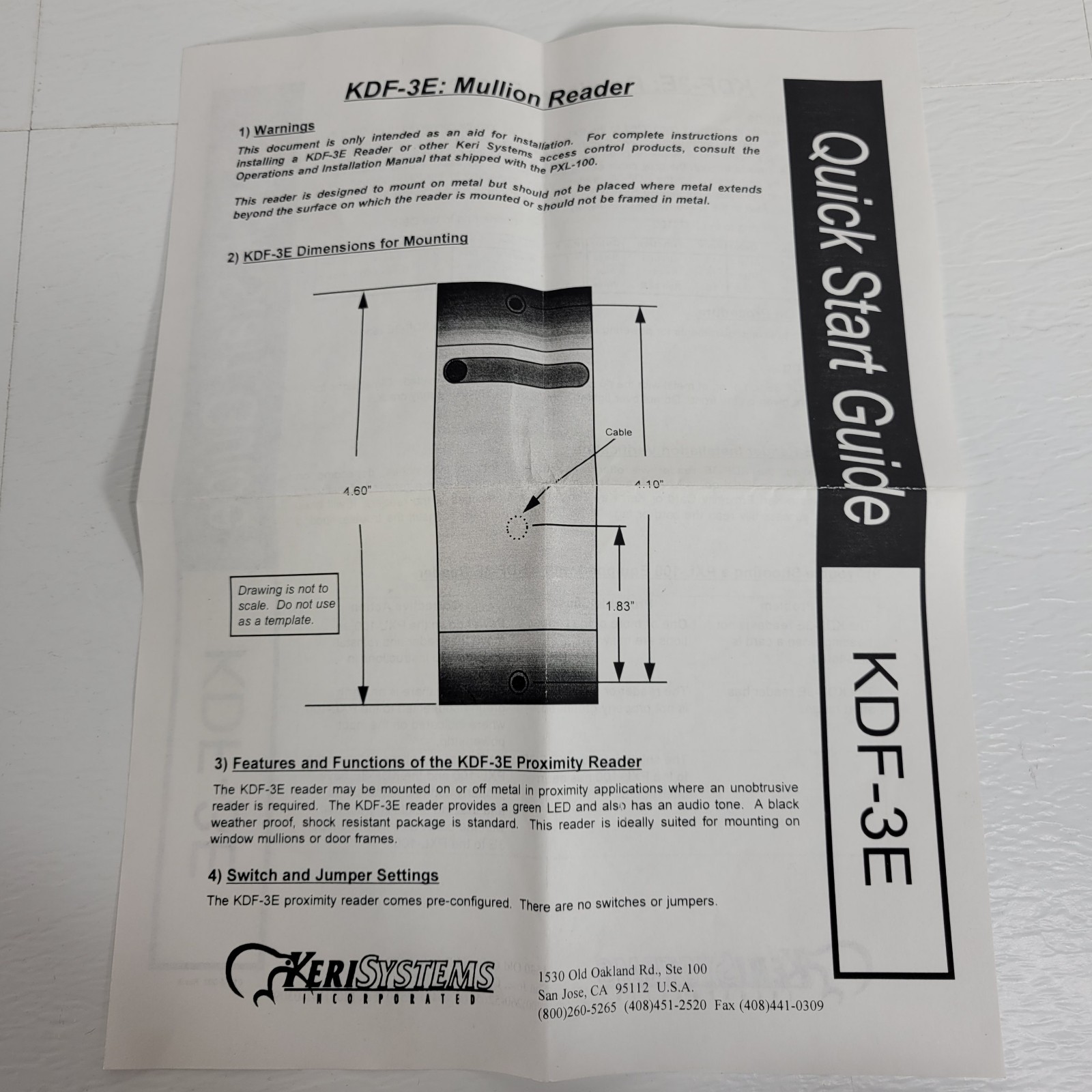 Keri Systems KDF-3E Mullion Proximity Reader Standard Light RFID Compatible
