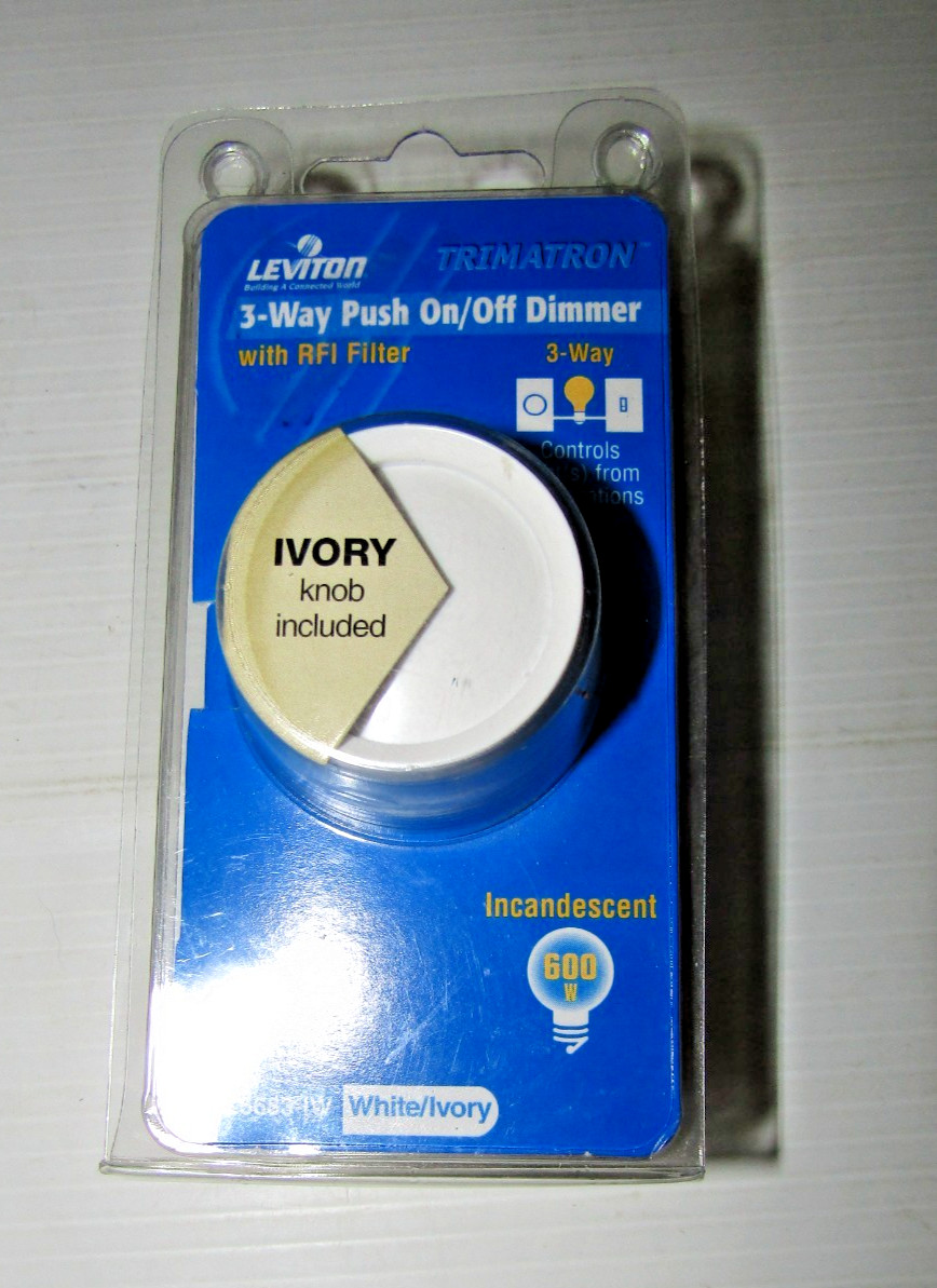 Leviton 6683-IW 3-Way Push On/Off Dimmer 600W Incandescent Ivory/White