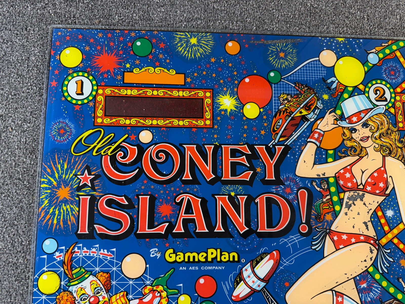 Game Plan Old Coney Island! Pinball Machine Game Backglass ORIGINAL