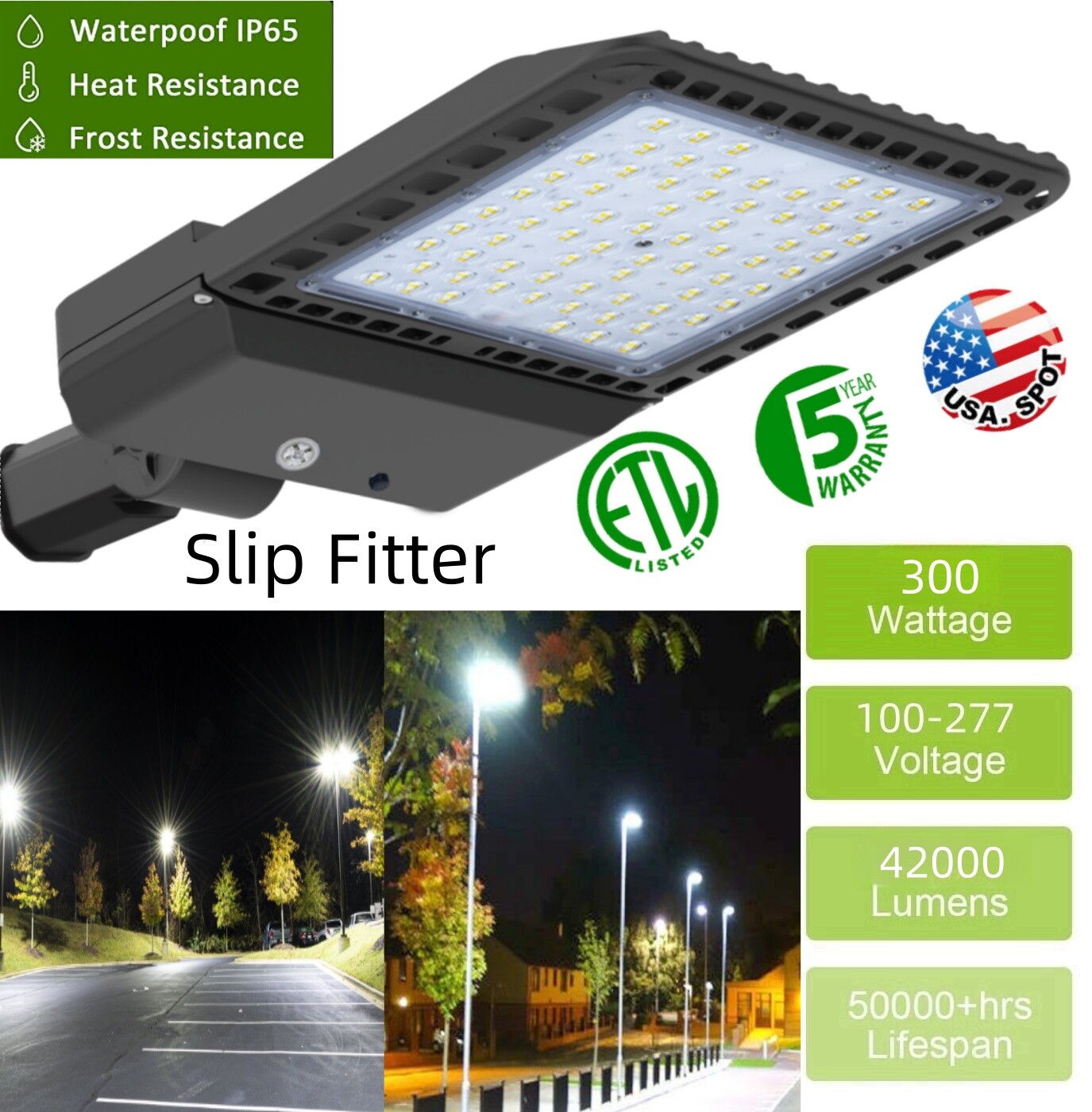 42000 Lumens, LED Parking Lot Light 300Watt LED Pole fixture Area Flood Lights