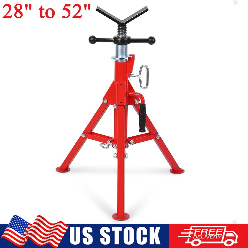 28"-52" Height V-Head Pipe Stand  2500LBS Steel Red Folding Tripod Jack Stand US