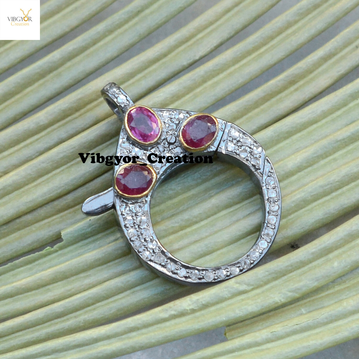 Pave Diamond Lobster Clasp Lock 925 Solid Silver Ruby Gemstone Finding Jewelry