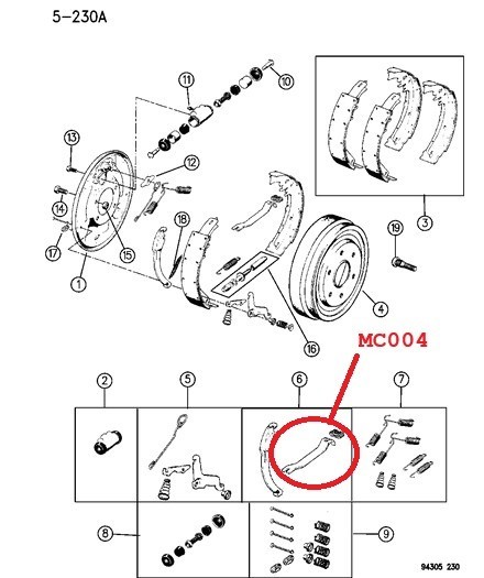 94-99 Dodge Ram 1500 Rear Parking Brake Strut with Spring MC004 4761561