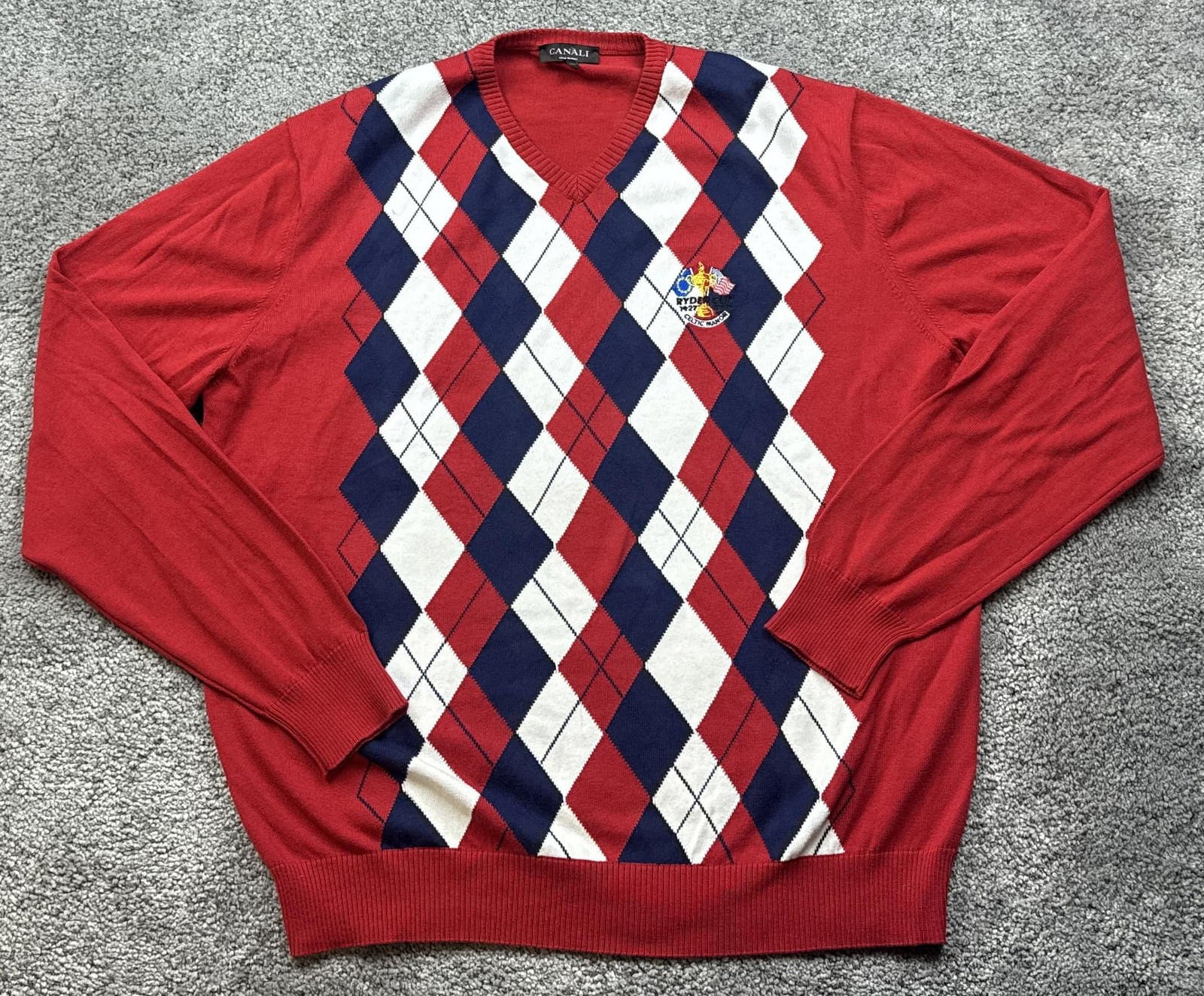 Canali Ryder Cup Sweater Men 2XL Red Golf Argyle Celtic Manor 2010 Made in Italy