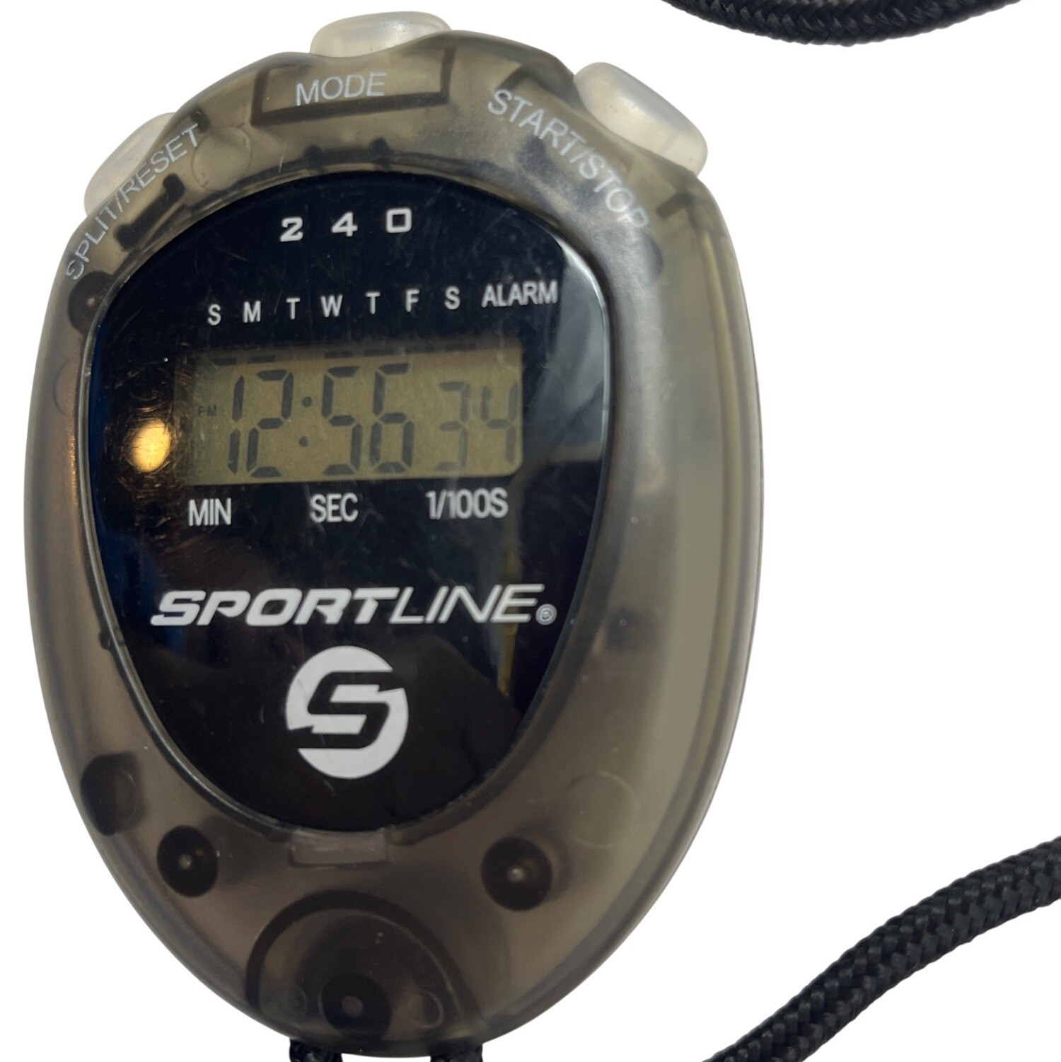Sportline Digital Stopwatch W/ Lanyard Model 240 Black Transparent Alarm & Timer