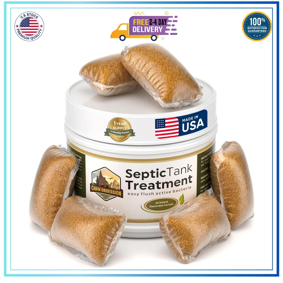 Septic Tank Treatment 1 Year Supply 12 Live Bacteria Packets Easy Flush USA Made