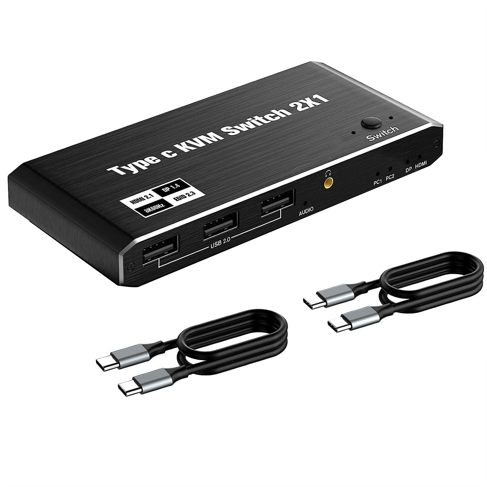 1pc USB C KVM Switch 100W PD Charge Port Switcher 2x1 8K For 2 Laptop 1 Monitor