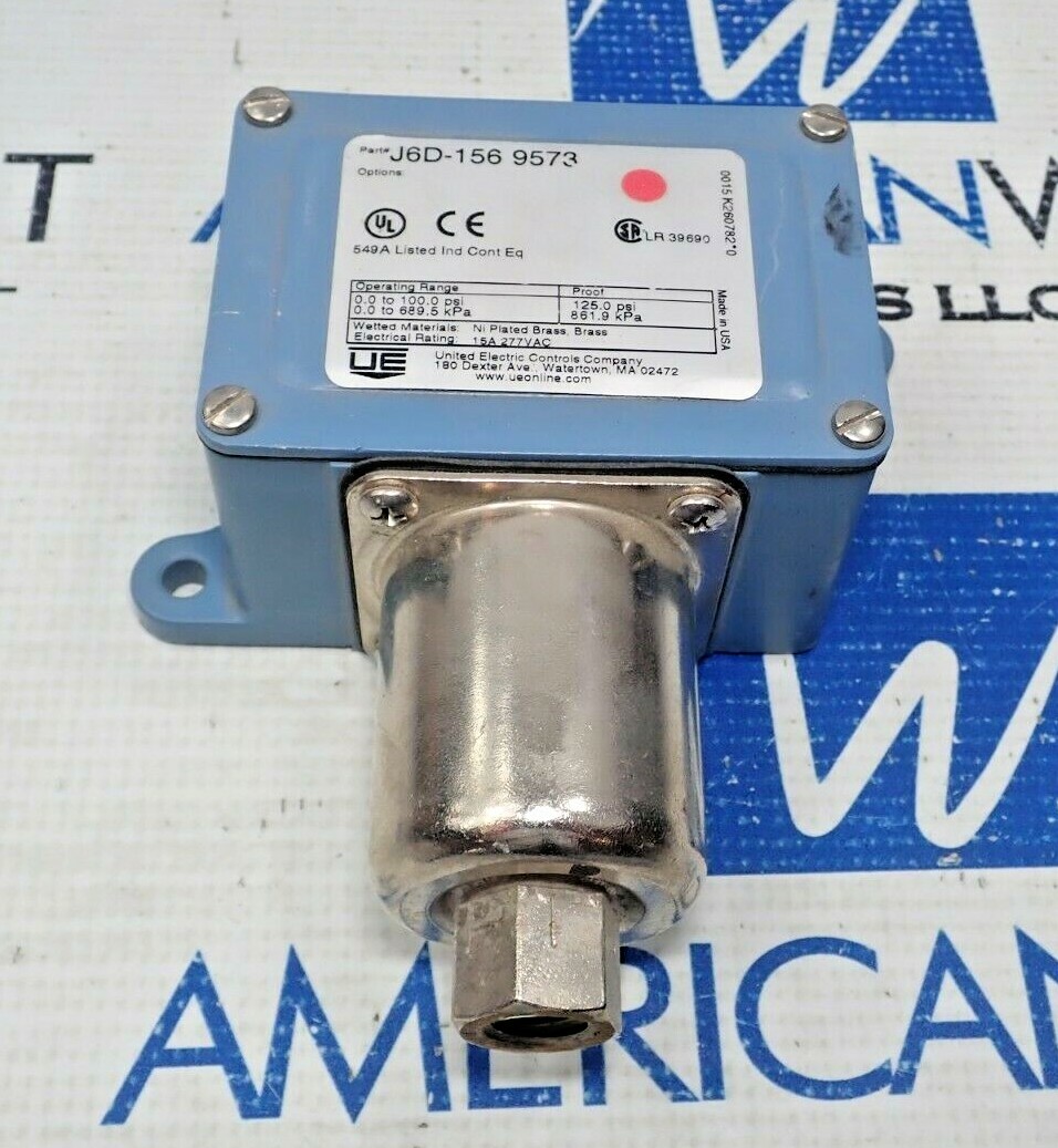 UNITED ELECTRIC J6D-156 9573 PRESSURE SWITCH OPERATING 0.0-100.0 psi 15A 277VAC