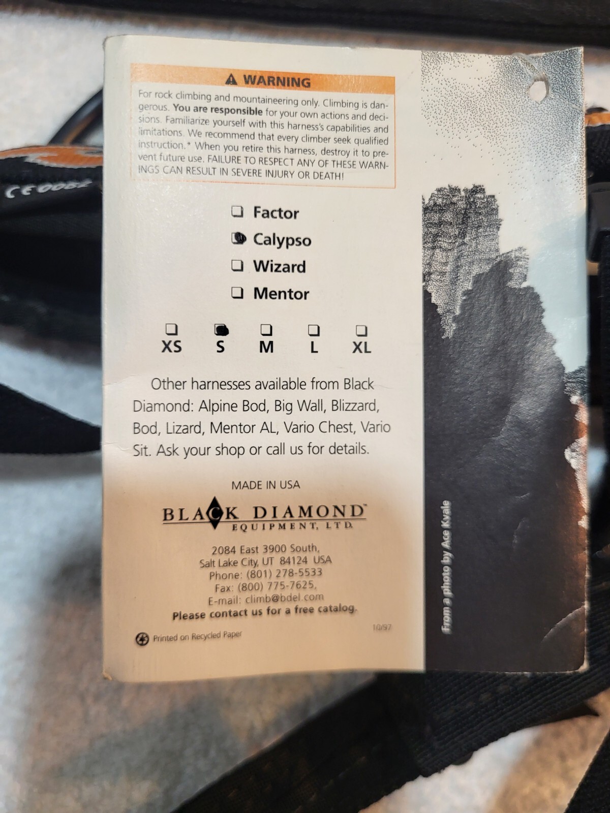 Black Diamond Clypso Harness New Size 8 Small
