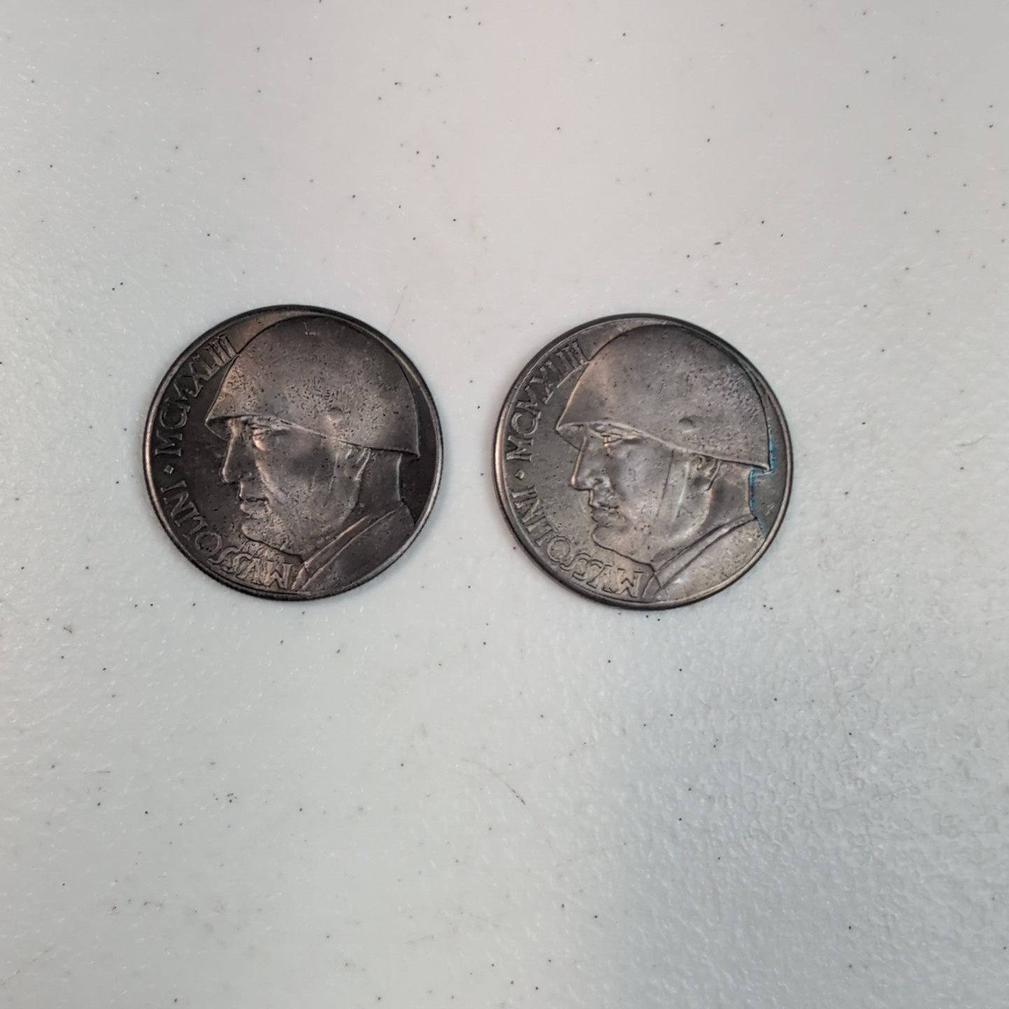ITALY 20 LIRE Lot Of 2- 1983 Benito Mussolini Fantasy Medal Coinage Coin