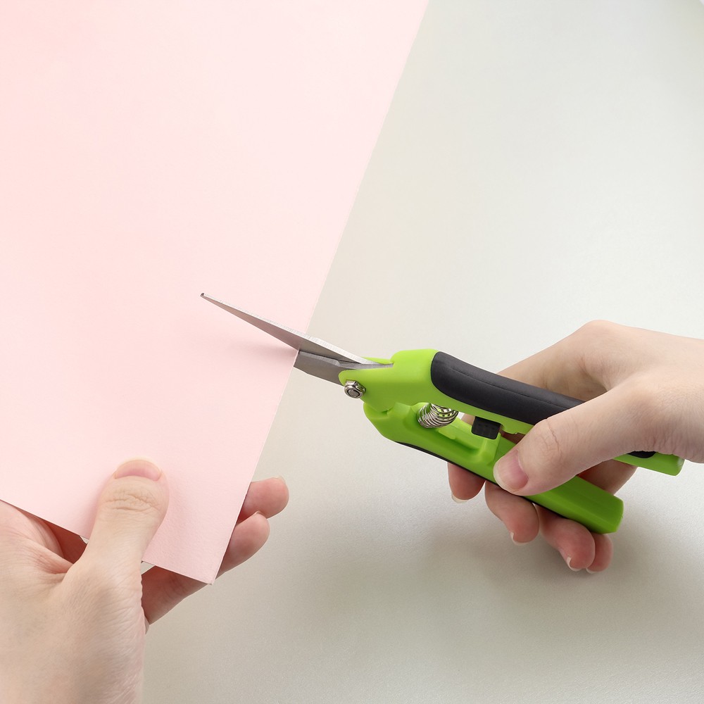 Green Ergonomic Spring Action Scissors Craft Shears with Stainless Steel Blades